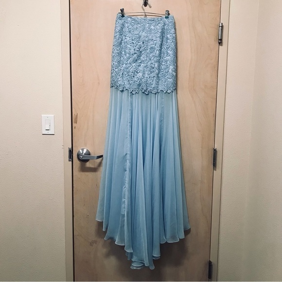 Sherri Hill size 2 blue tulle chiffon long flowy skirt train formal prom - Picture 2 of 8